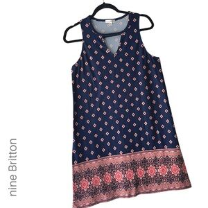 NINE BRITTON NWOT RENATA BRUSHED KNIT DRESS NAVY CORAL BORDER PRINT MEDIUM